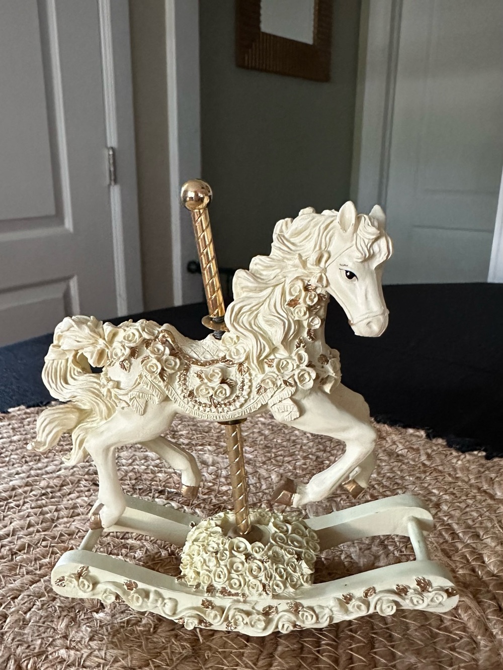 Ivory Decorative Spinning Carousel Horse Figurine